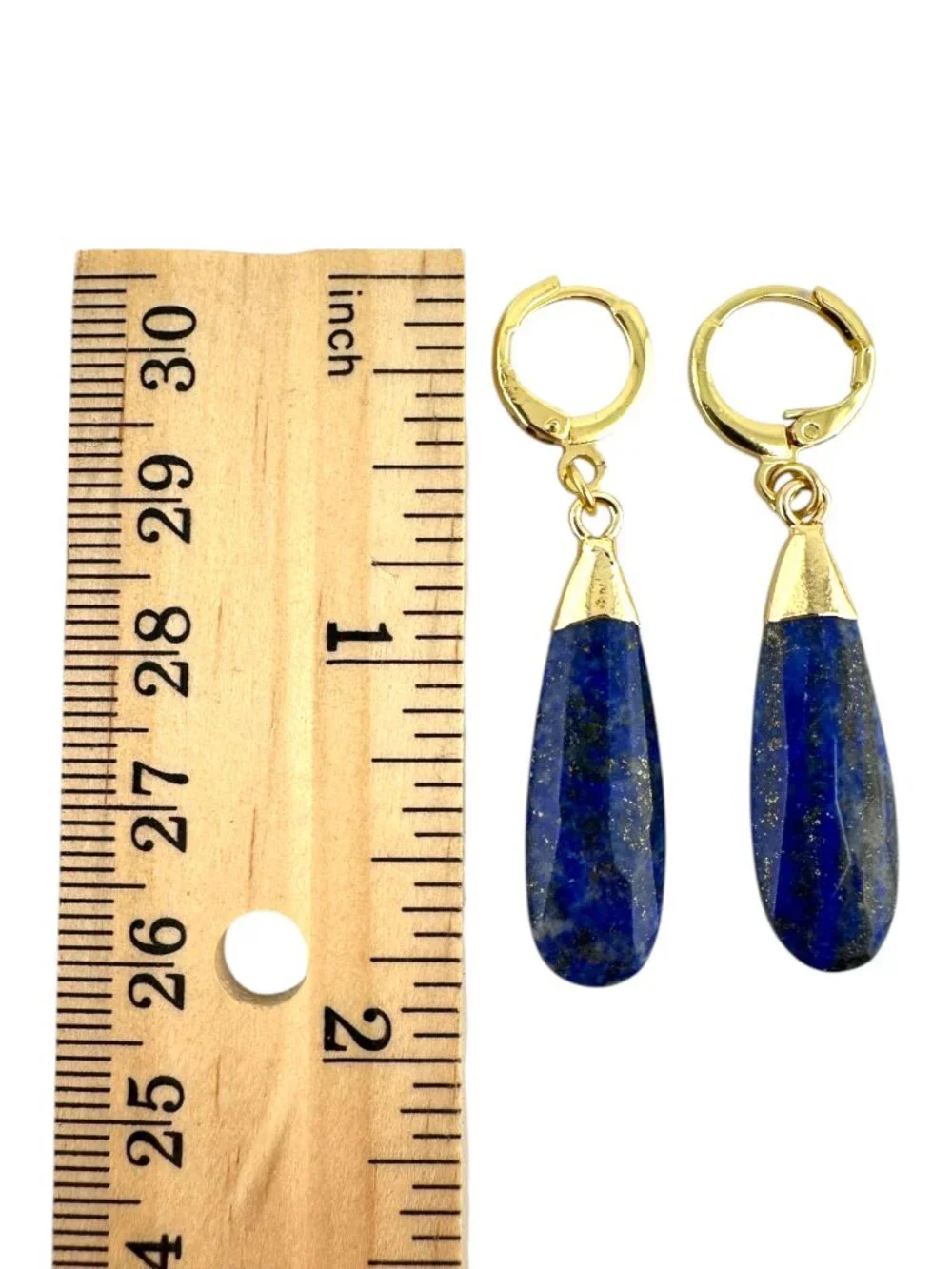 Lapis Lazuli Earrings 18K Gold Filled Hoops Faceted Blue Gemstone Drops - Picture 10 of 10
